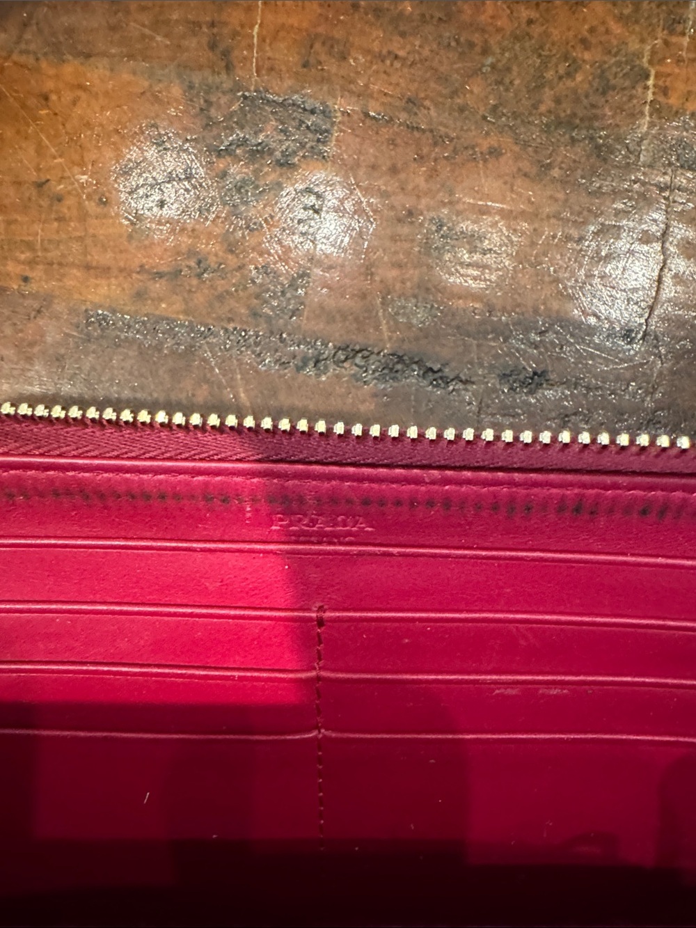 Prada Hot Pink Saffiano Zip Wallet with Gold Chain Strap - Picture 11 of 16